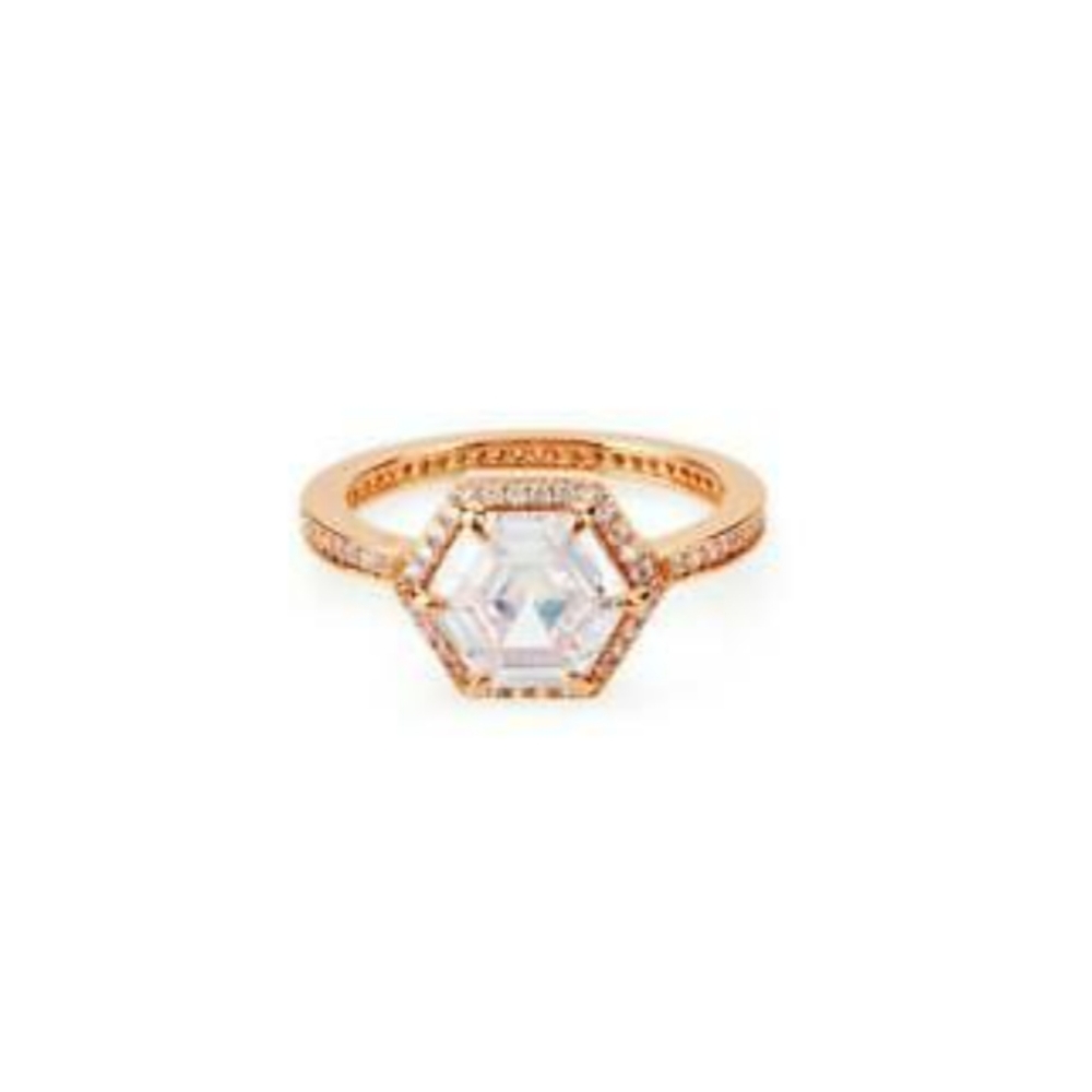 Nwt Henri Bendel pave hex rose gold crystal ring 6